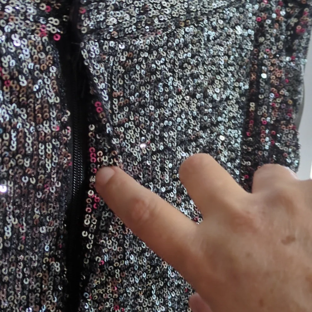 Silver Sequin Pants Zipper Front Size 14 - Picture 3 of 4